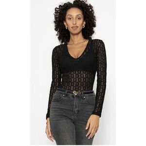 Vintage Vtg CACHE Women's Semi Sheer Lace Mesh Bodysuit Black Sz M Goth Y2K Moto
